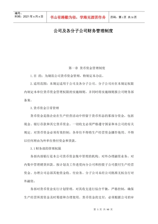 公司及各分子公司财务管理制度