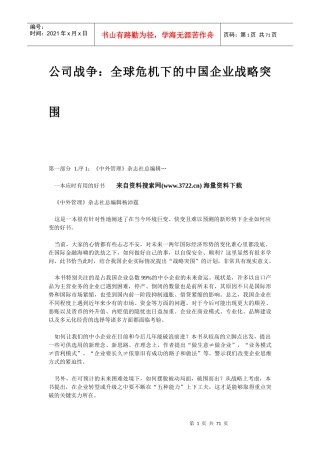 公司战争：全球危机下的中国企业战略突围