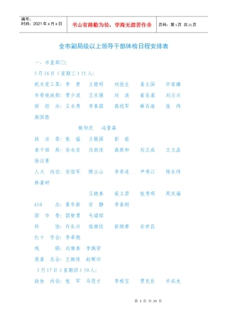 全市副局级以上领导干部体检日程安排表
