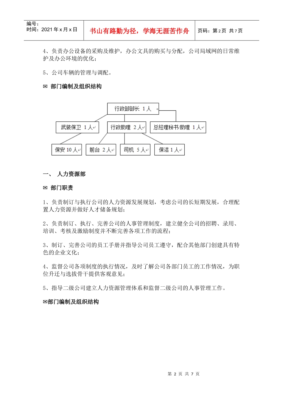 公司(企业)管理部门设置方案_第2页
