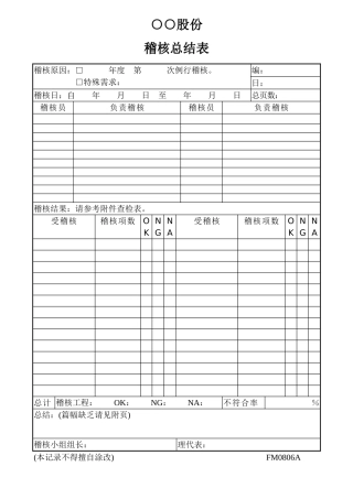 内部稽核总结报告表