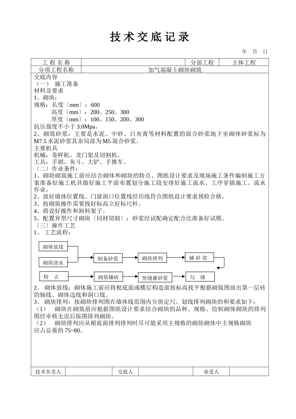 加气混凝土砌块砌筑工程技术交底_第1页