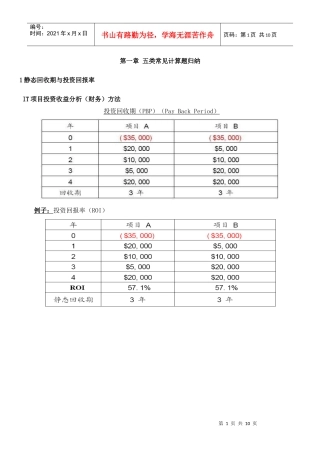 信息系统项目管理师五类常见计算题