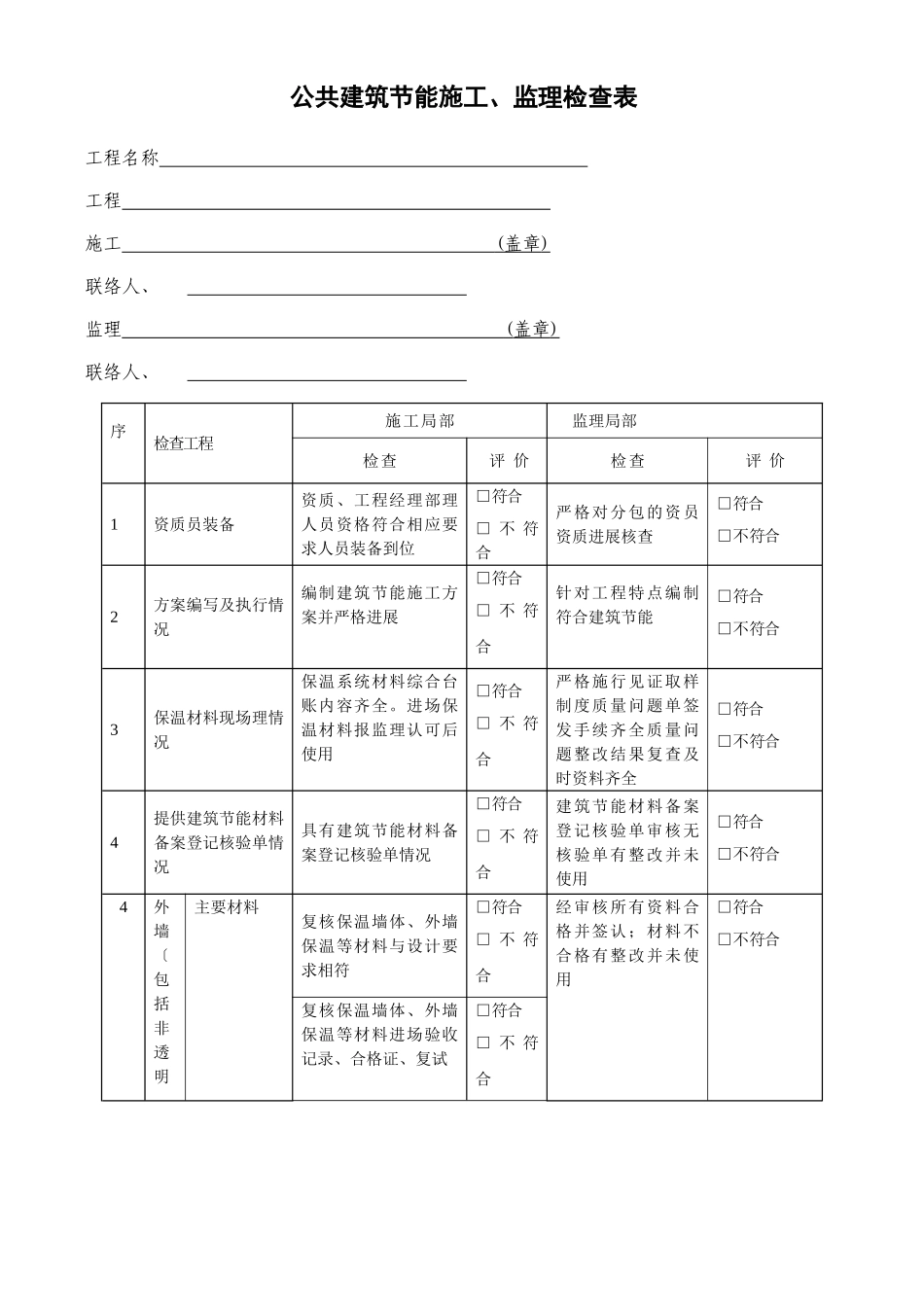 公共建筑节能施工、监理检查表_第1页