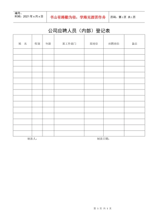 公司应聘人员（内部）登记表