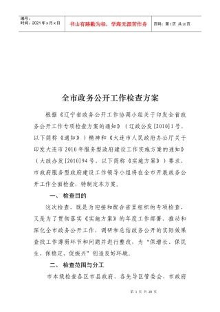 全市政务公开工作检查报告