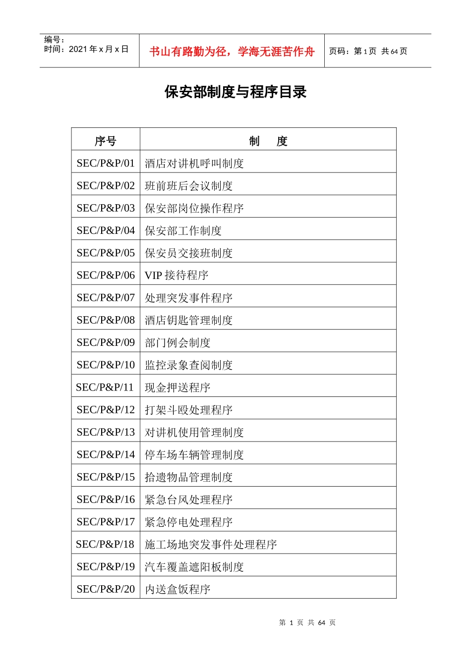 保安部运作制度与程序_第1页
