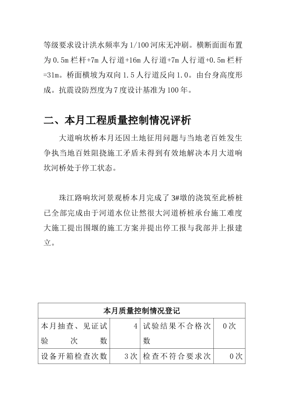 中央大道响坎河桥和珠江路响坎河景观桥工程监理月报_第3页