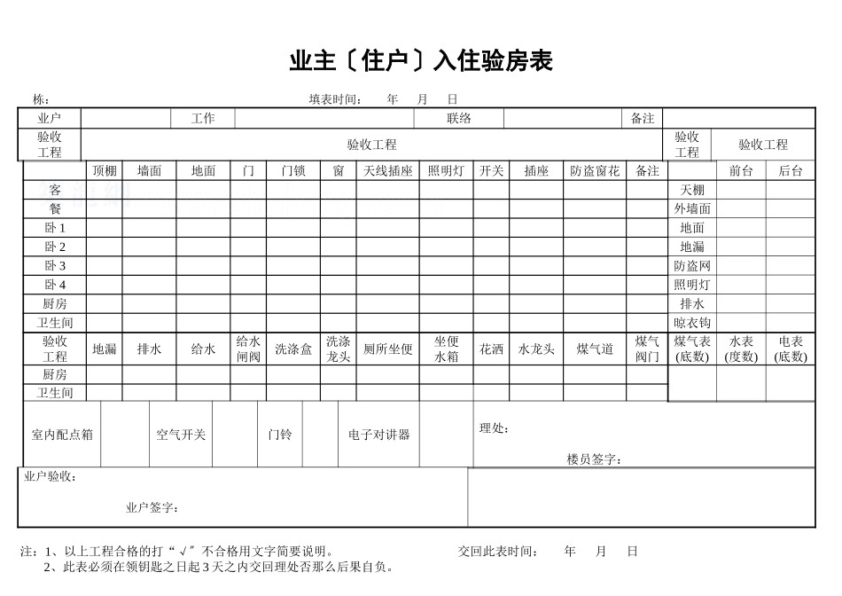业主（住户）入住验房表_secret_第1页