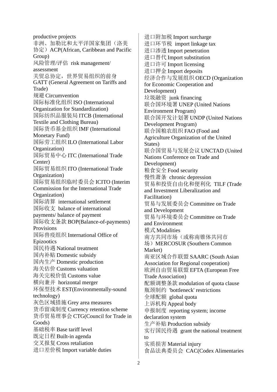八世贸组织中英单词对照_第2页