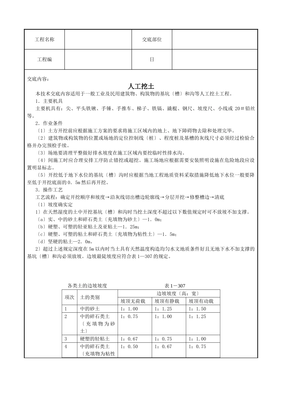 人工挖土技术交底_第1页