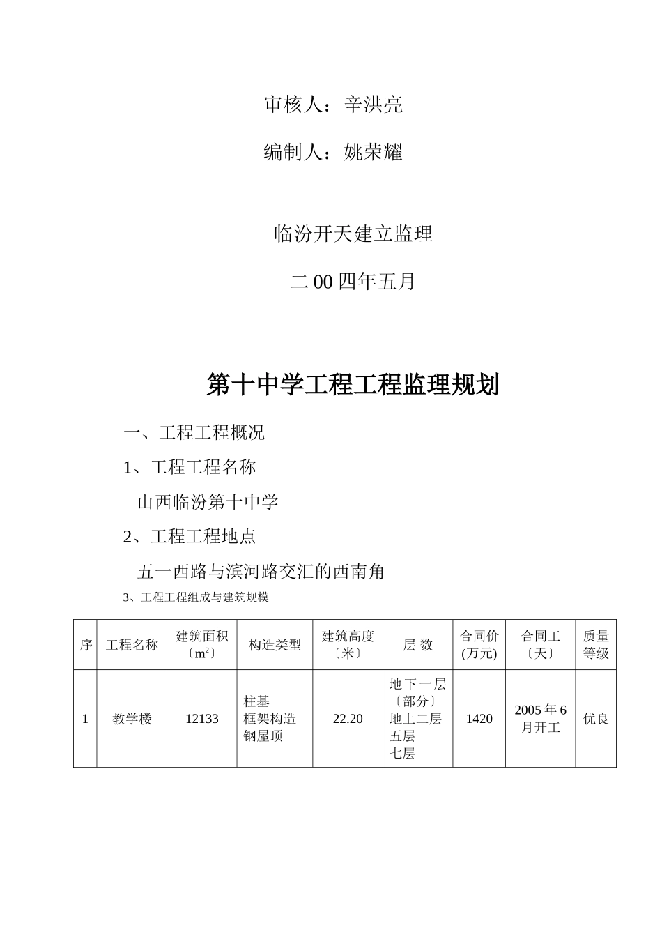 临汾市第十中学工程项目监理规划_第2页