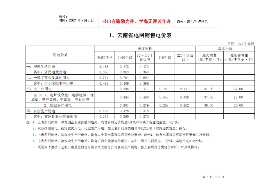 关于云龙县执行云南电网电价调整政策的通告doc-关于云龙_第3页