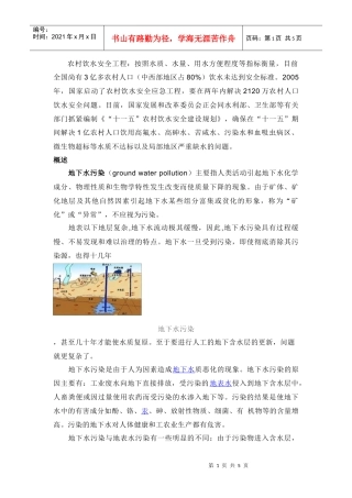 关于饮水安全论文：地下水污染与治理保护