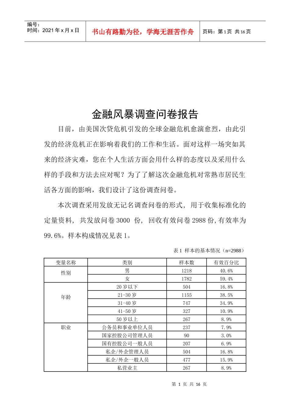 关于金融风暴的调查问卷报告_第1页