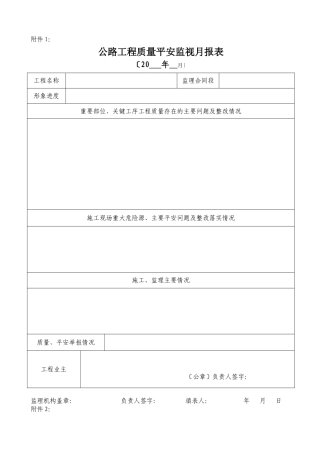 公路工程质量安全监督月报表