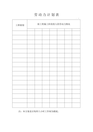 劳 动 力 计 划 表