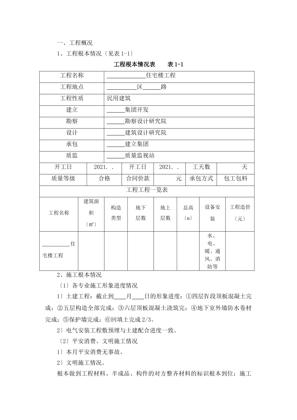 住宅楼工程监理月报_第1页