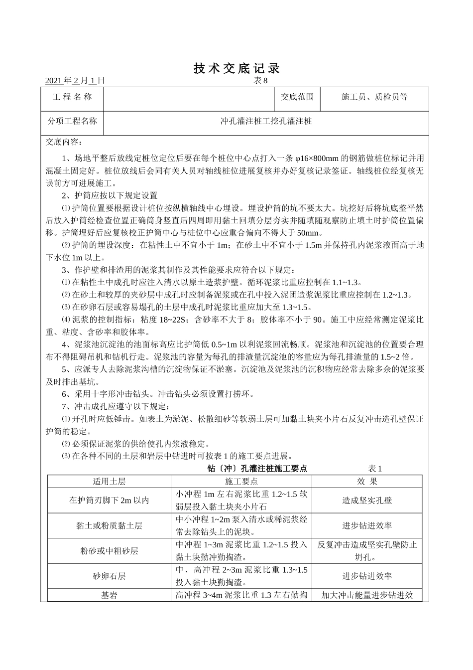 冲孔灌注桩及人工挖孔灌注桩技术交底_第1页