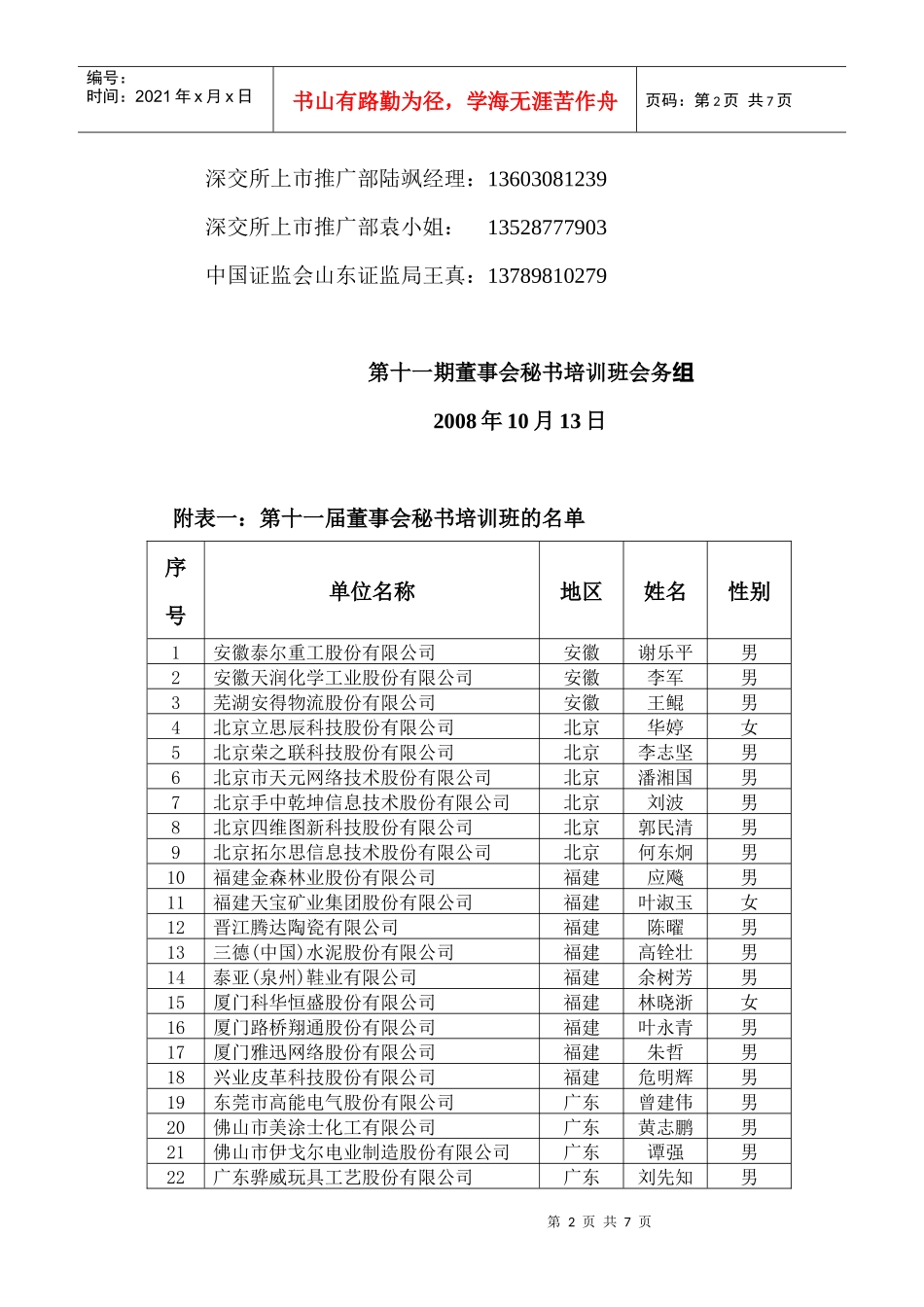 关于公布深圳证券交易所第十一期重点拟上市企业董事会秘书培训班_第2页