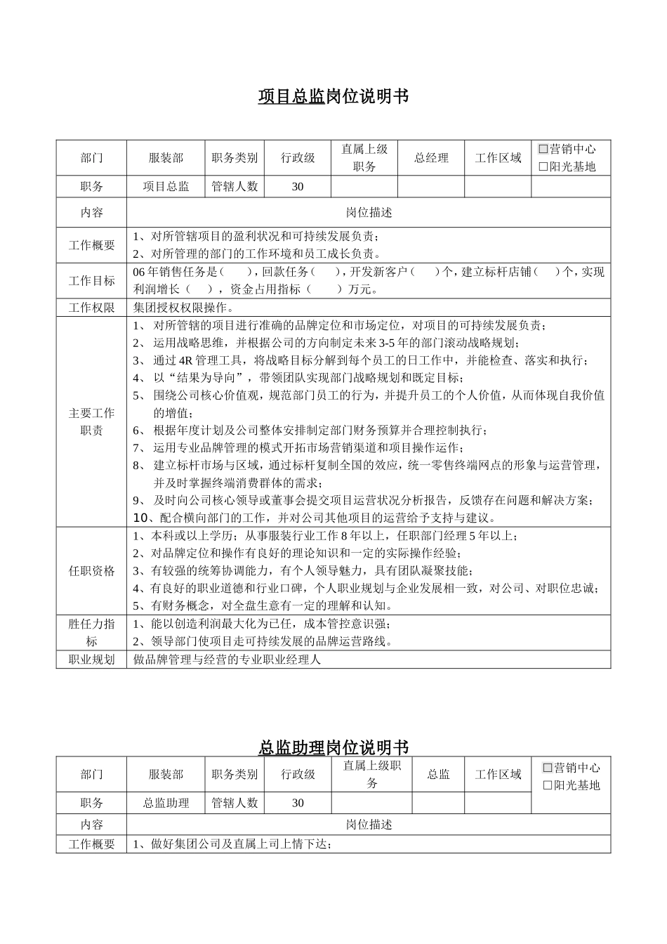 项目总监岗位说明书_第1页