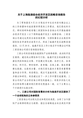 关于上海临港综合经济开发区战略咨询报告的比较分析(doc 19页)
