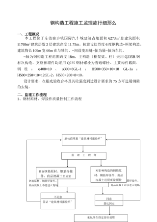 东莞市寮步镇国际汽车城钢结构工程施工监理实施细则