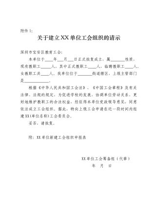 关于建立XX单位工会组织的请示