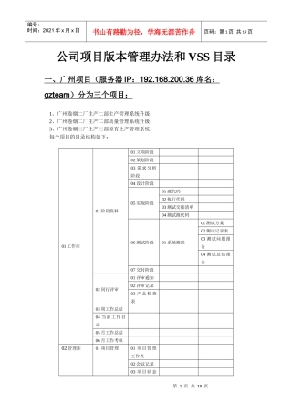 公司项目版本管理办法和VSS目录