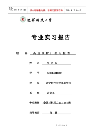 关于高速线材厂的实习报告