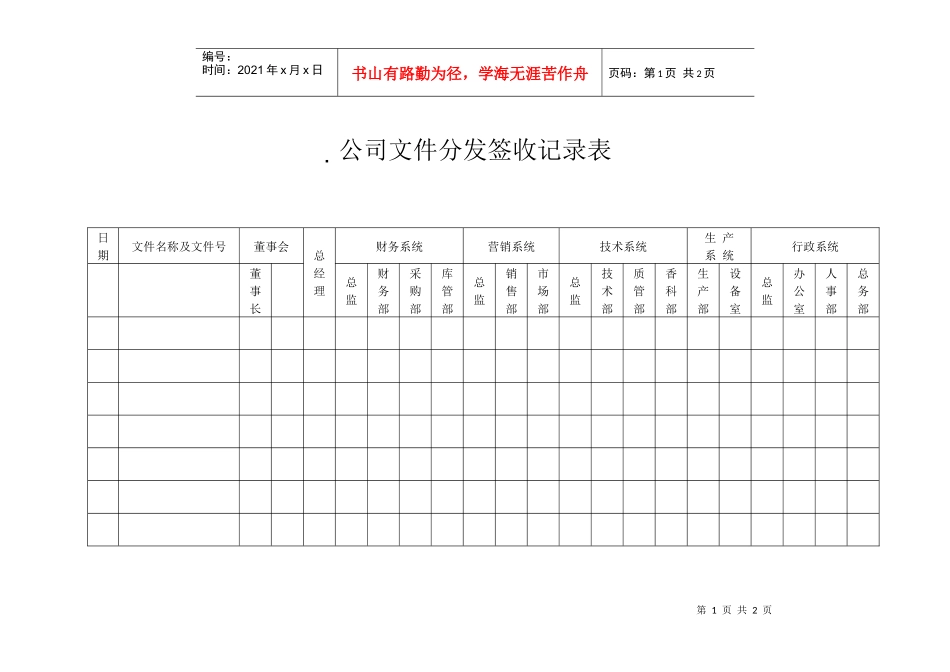 公司文件分发签收记录表_第1页