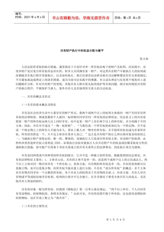 关于共有财产执行中的权益分配与衡