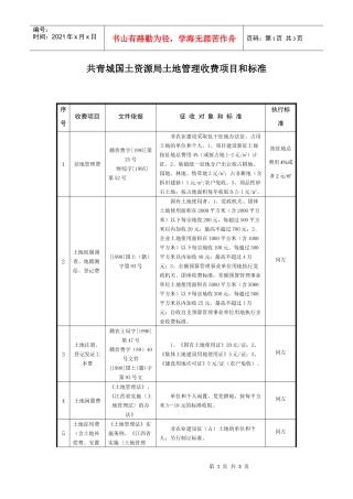 共青城国土资源局土地管理收费项目和标准