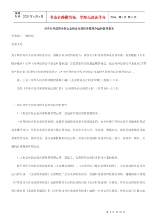 关于对外经济合作企业制定内部财务管理办法的指导意见