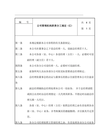 公司管理机构职责分工规定（C）(1)