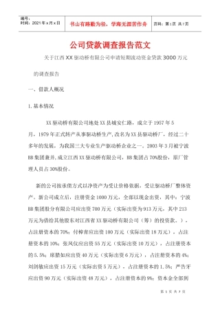 公司贷款调查报告范文
