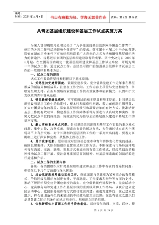 共青团基层组织建设和基层工作试点实施方案