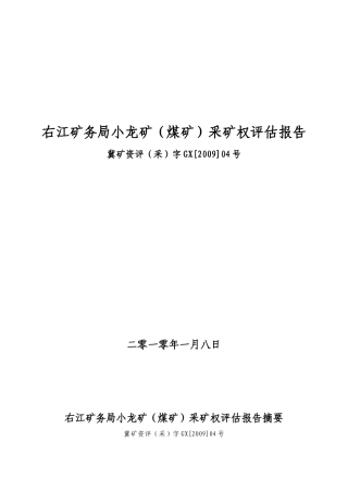 右江矿务局小龙矿(煤矿)采矿权评估报告