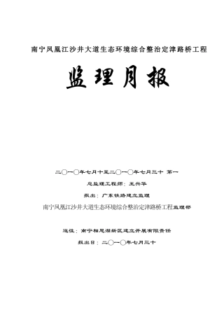南宁市凤凰江沙井大道生态环境综合整治定津路桥工程监理月报