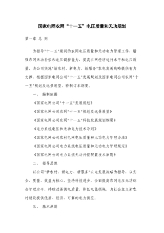 国家电网农网“十一五”电压质量和无功规划