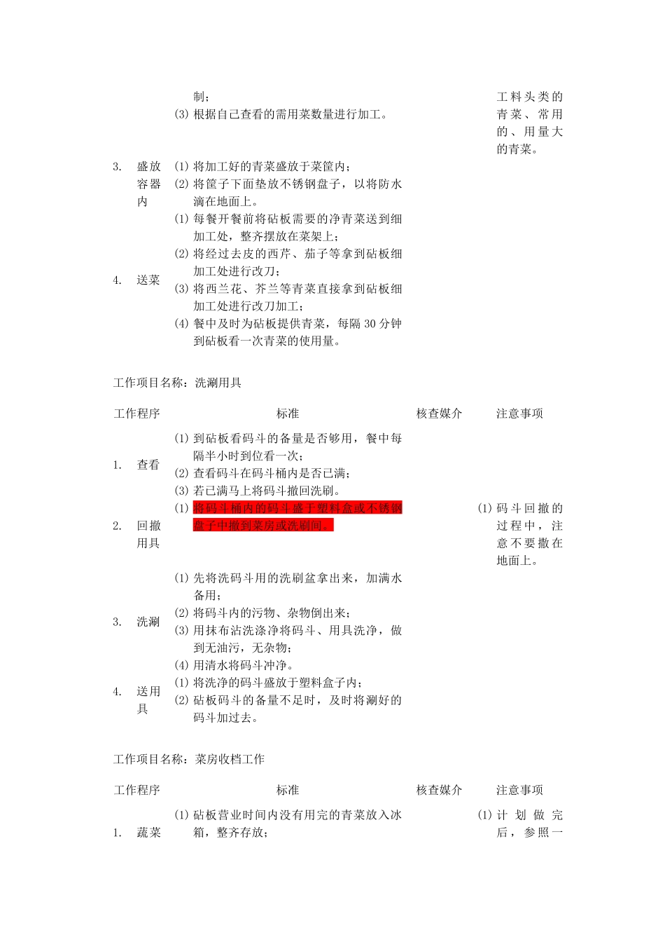 厨房蔬菜粗加工厨师岗位说明书_第3页