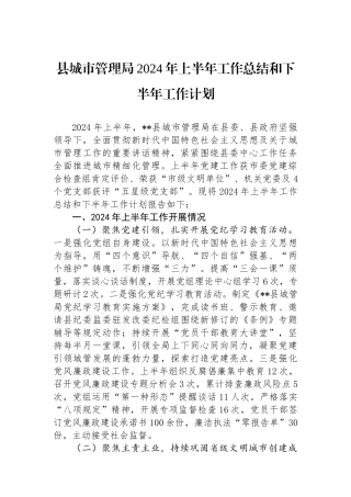 县城市管理局2024年上半年工作总结和下半年工作计划