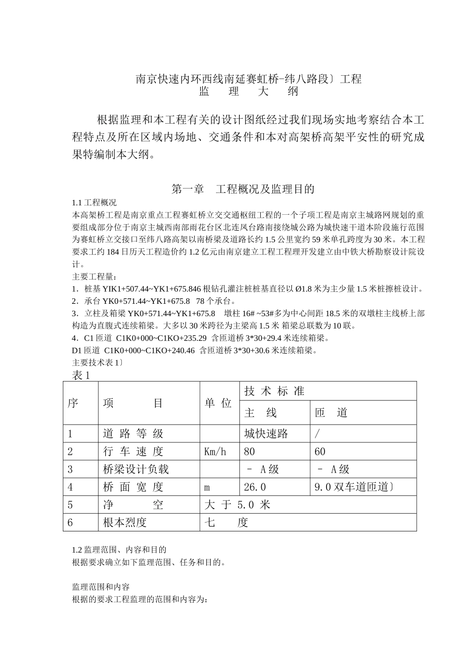 南京市快速内环西线南延工程监理大纲_第1页