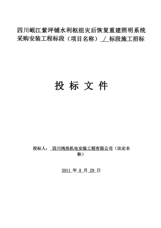 四川岷江紫坪铺水利枢纽灾后恢复重建照明系统采购安装