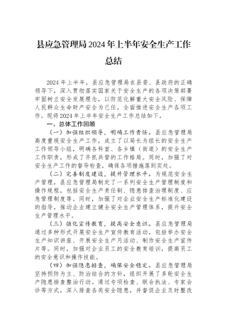 县应急管理局2024年上半年安全生产工作总结