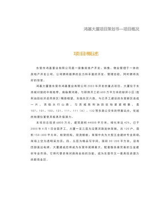 商业地产项目策划-鸿基大厦项目策划书