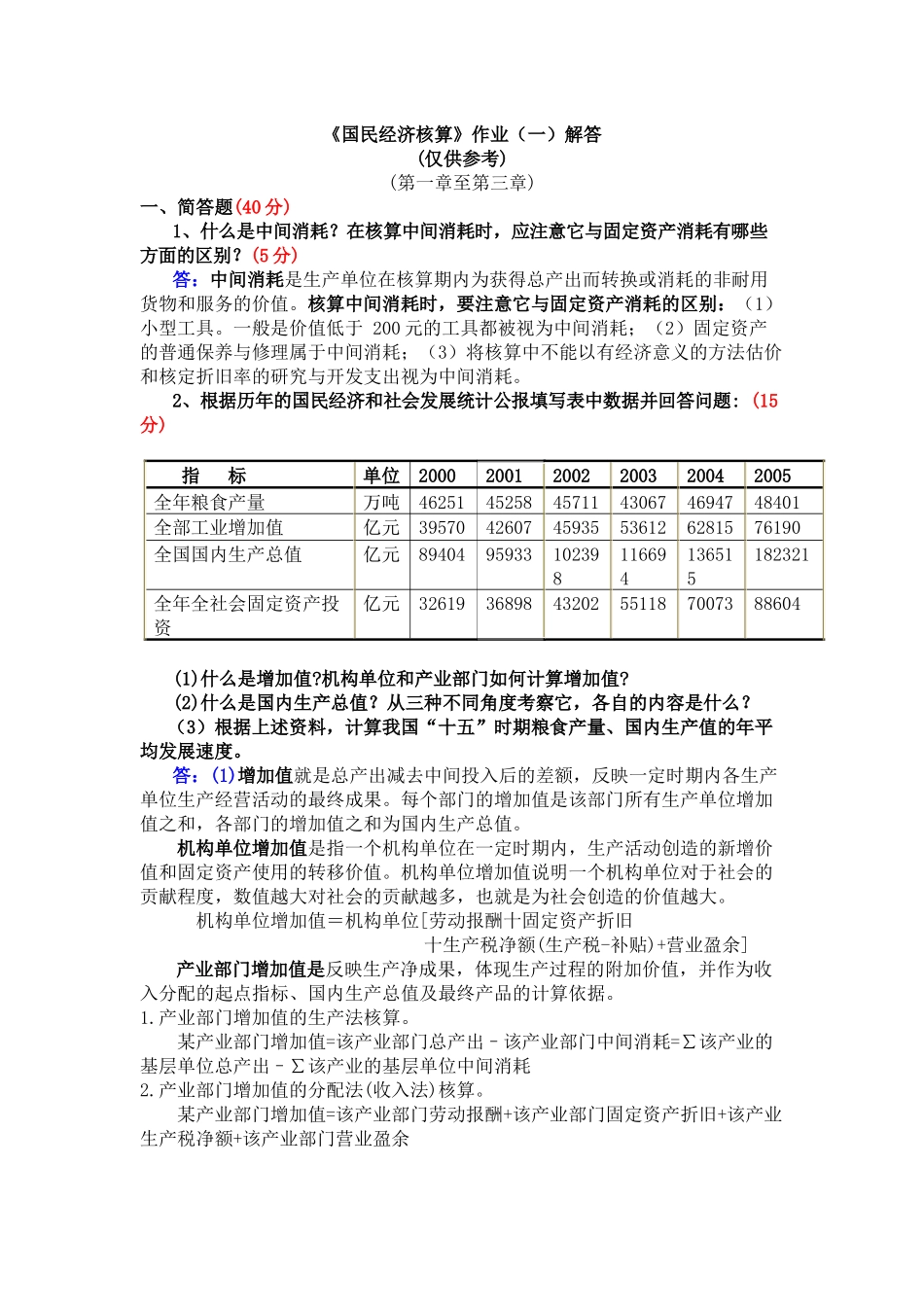 国民经济核算作业(一)解答_第1页