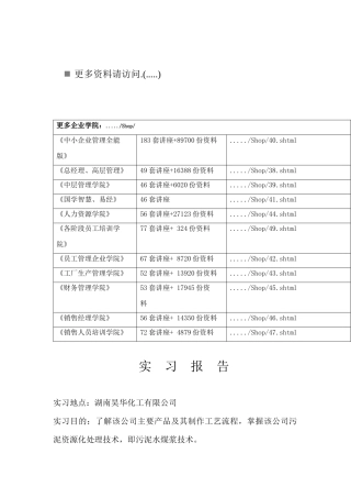 在湖南某化工公司的实习报告