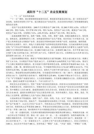 咸阳市“十二五”农业发展规划