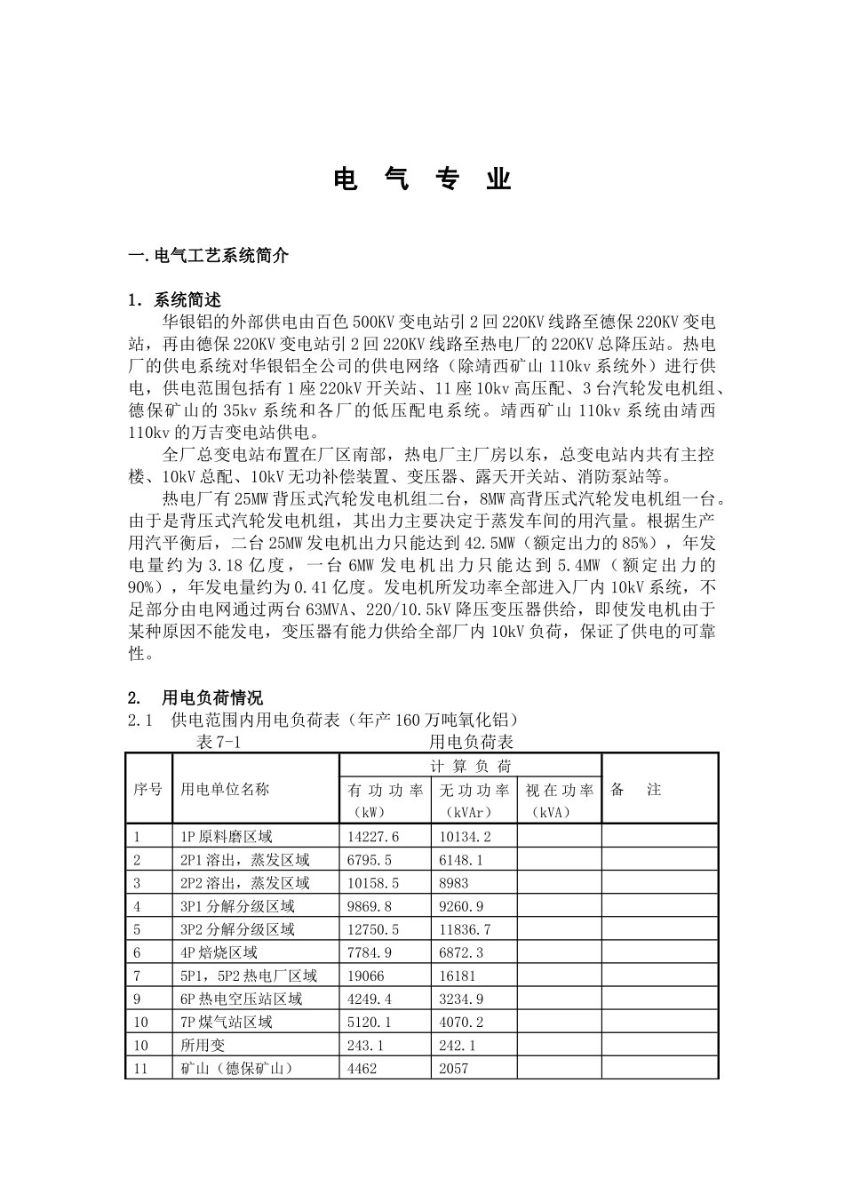华银铝热电厂_华银铝的外部供电_电气专业_第1页